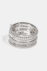 5 Row Polished & Iced Mix Ring - 8mm - White