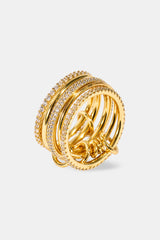 5 Row Polished & Iced Mix Ring - 8mm - Gold