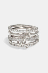 5 Row Polished & Iced Mix Ring - 8mm - White