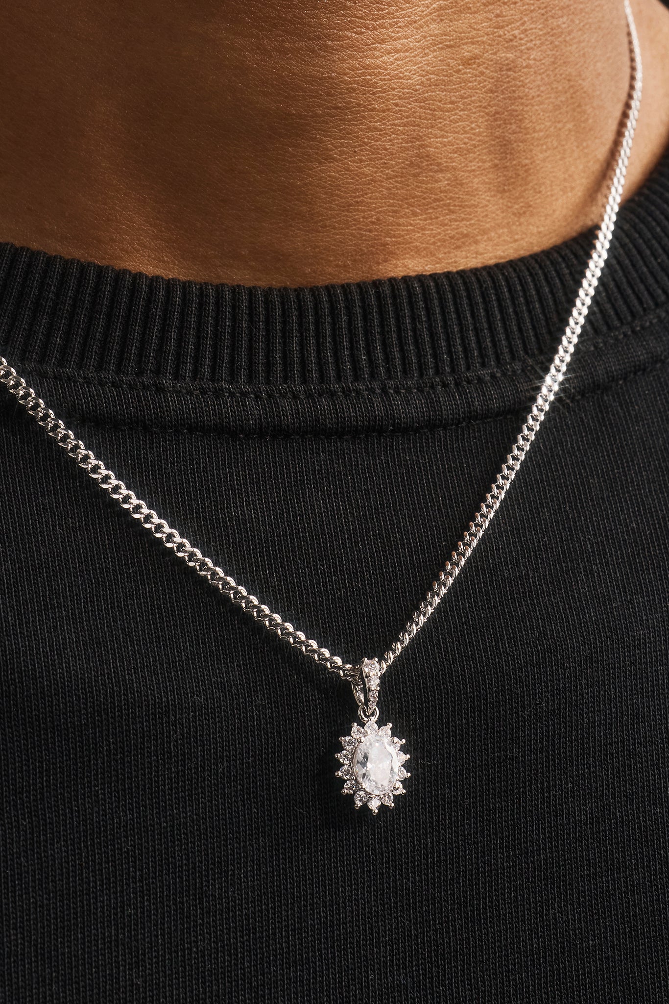 Floral Halo Pendant Necklace - 12mm - White