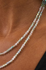 Green Double Layer Glass Bead Necklace - 4mm - White