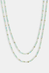 Green Double Layer Glass Bead Necklace - 4mm - White