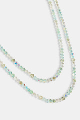 Green Double Layer Glass Bead Necklace - 4mm - White