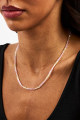 Pink & Lemon Glass Bead Necklace - 4mm - White