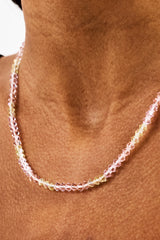 Pink & Lemon Glass Bead Necklace - 4mm - White