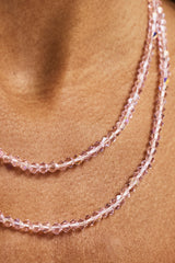 Pink Double Layer Glass Bead Necklace - 4mm - White