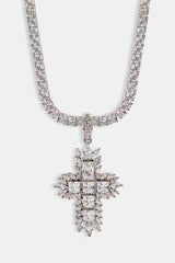 Gemstone Iced Cross Pendant Tennis Necklace - 30mm - White