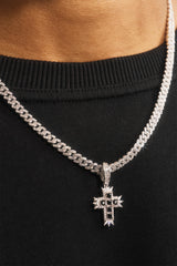 Black Iced Cross Pendant Cuban Necklace - 20mm - White