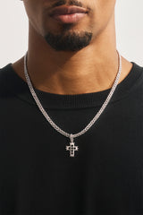 Black Iced Cross Pendant Cuban Necklace - 20mm - White