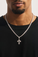 Blue Iced Cross Pendant Cuban Necklace - 25mm - White