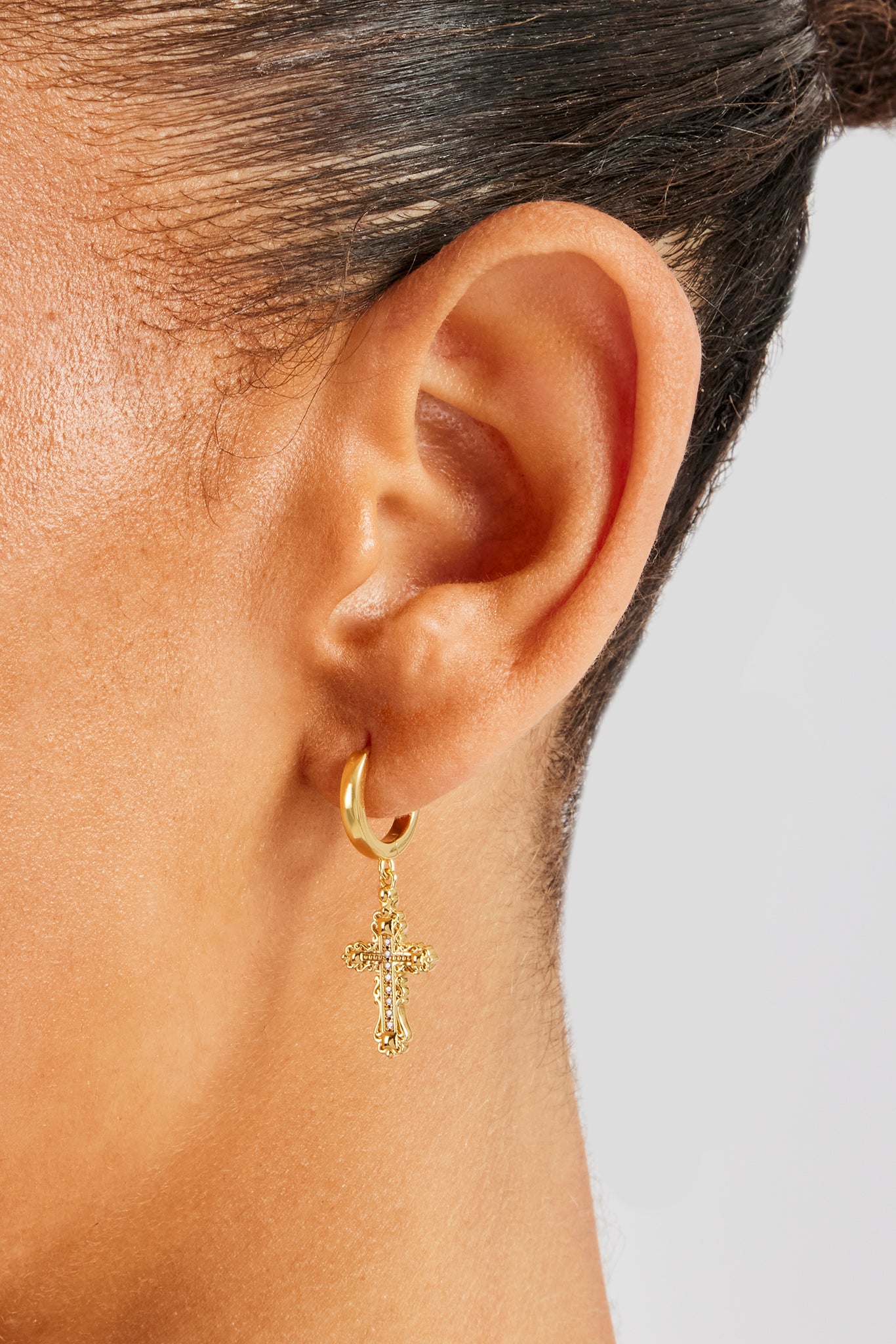28mm Drop Cross Earring - Gold | Womens Earrings | Shop Hoop