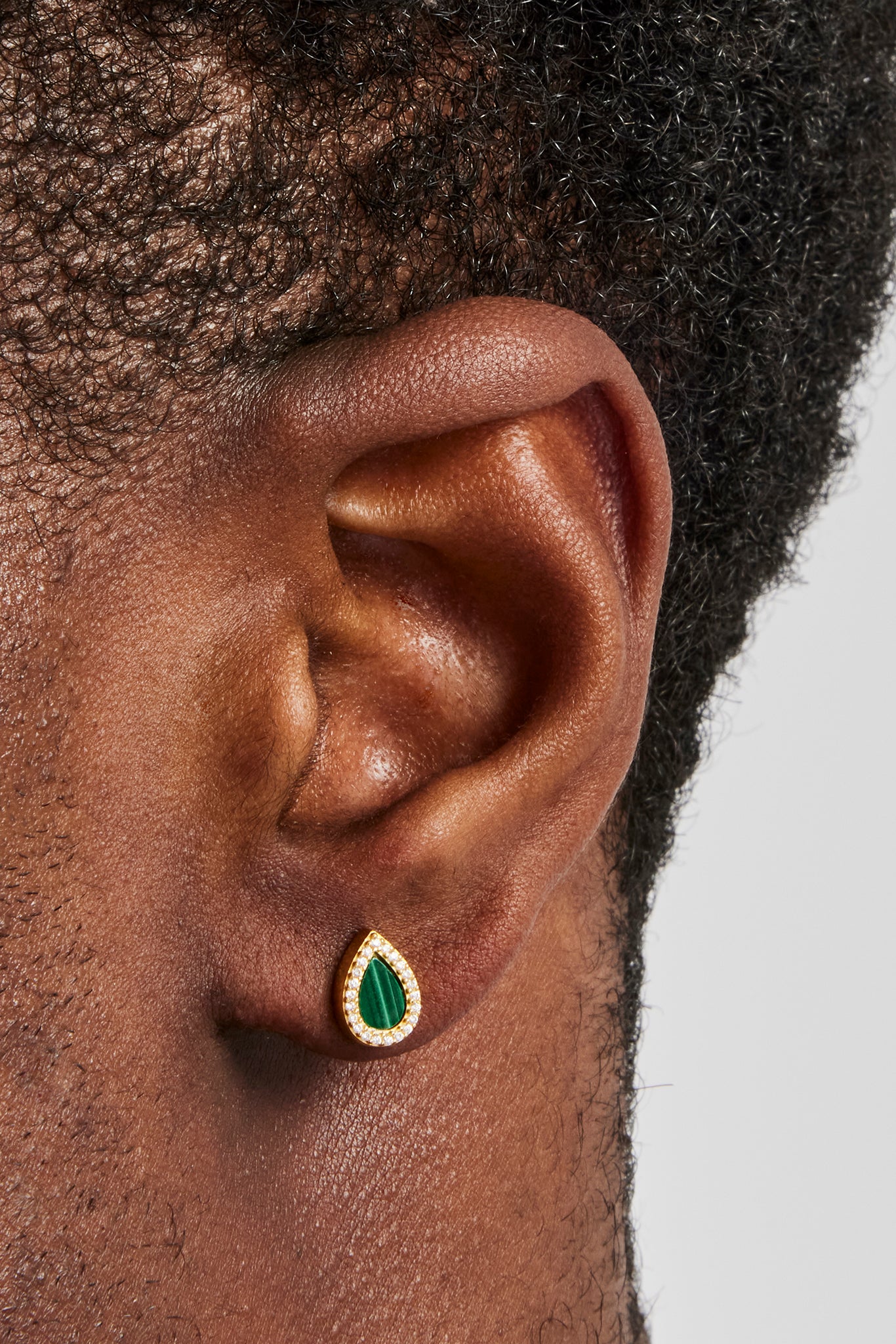 Green Malachite Pear Stud Earrings - 8mm