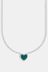 Green Malachite Heart Necklace - White