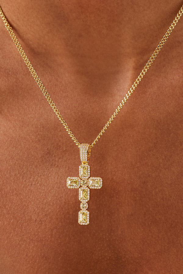 Kubanische Halskette mit Kreuz aus eisgrünem Edelstein – 40 mm