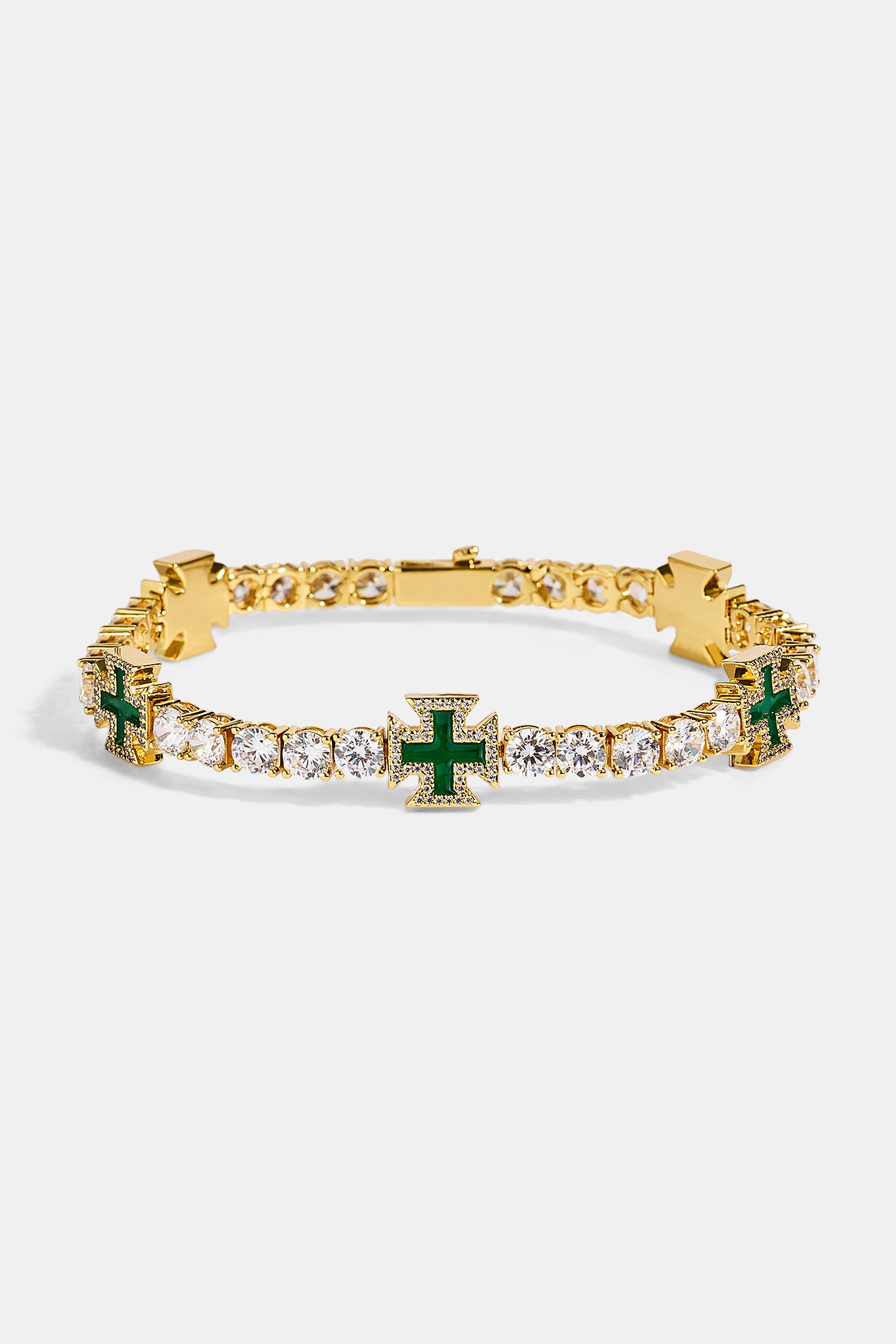 Green Cross Motif Tennis Bracelet - 5mm - Gold