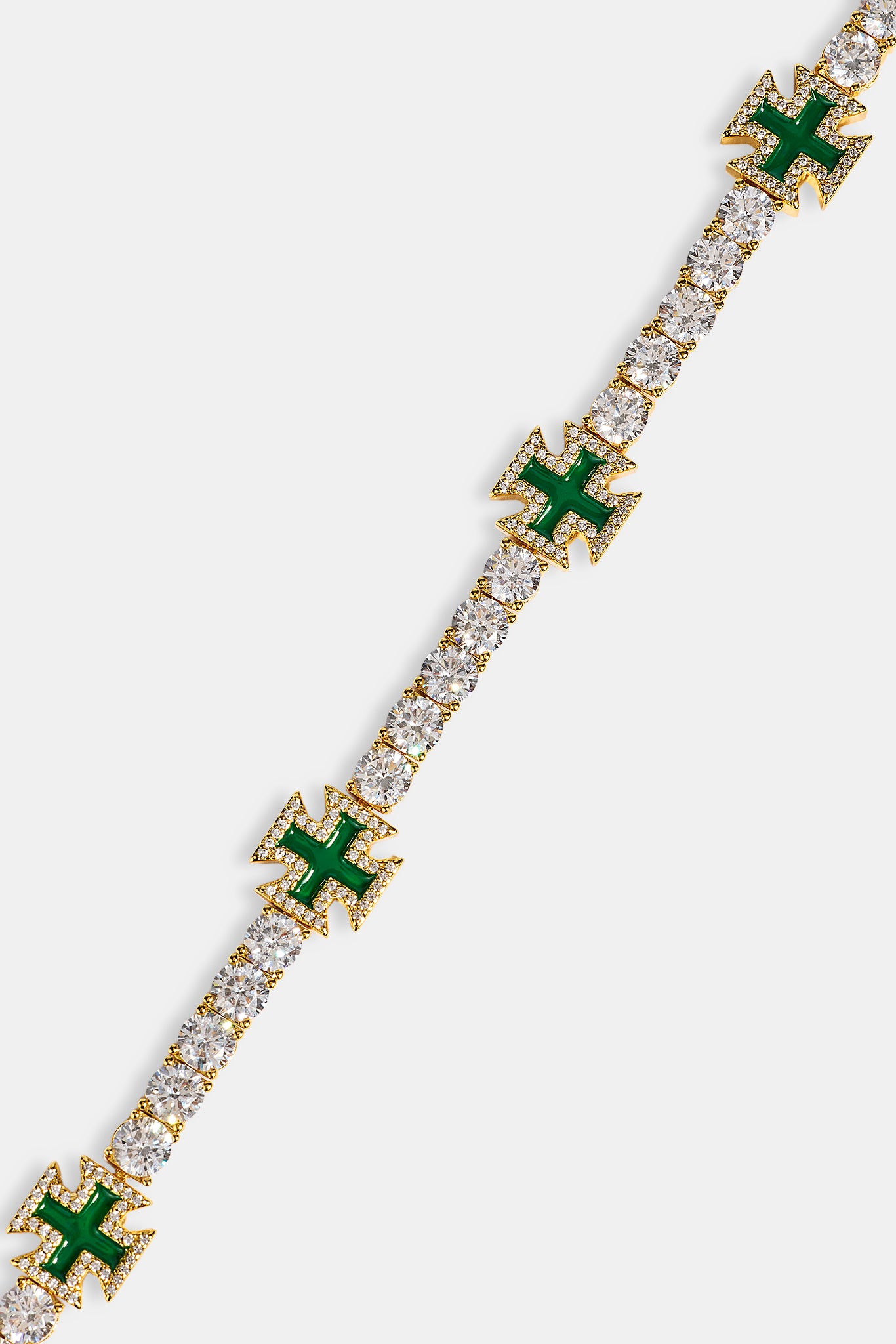 Green Cross Motif Tennis Bracelet - 5mm - Gold