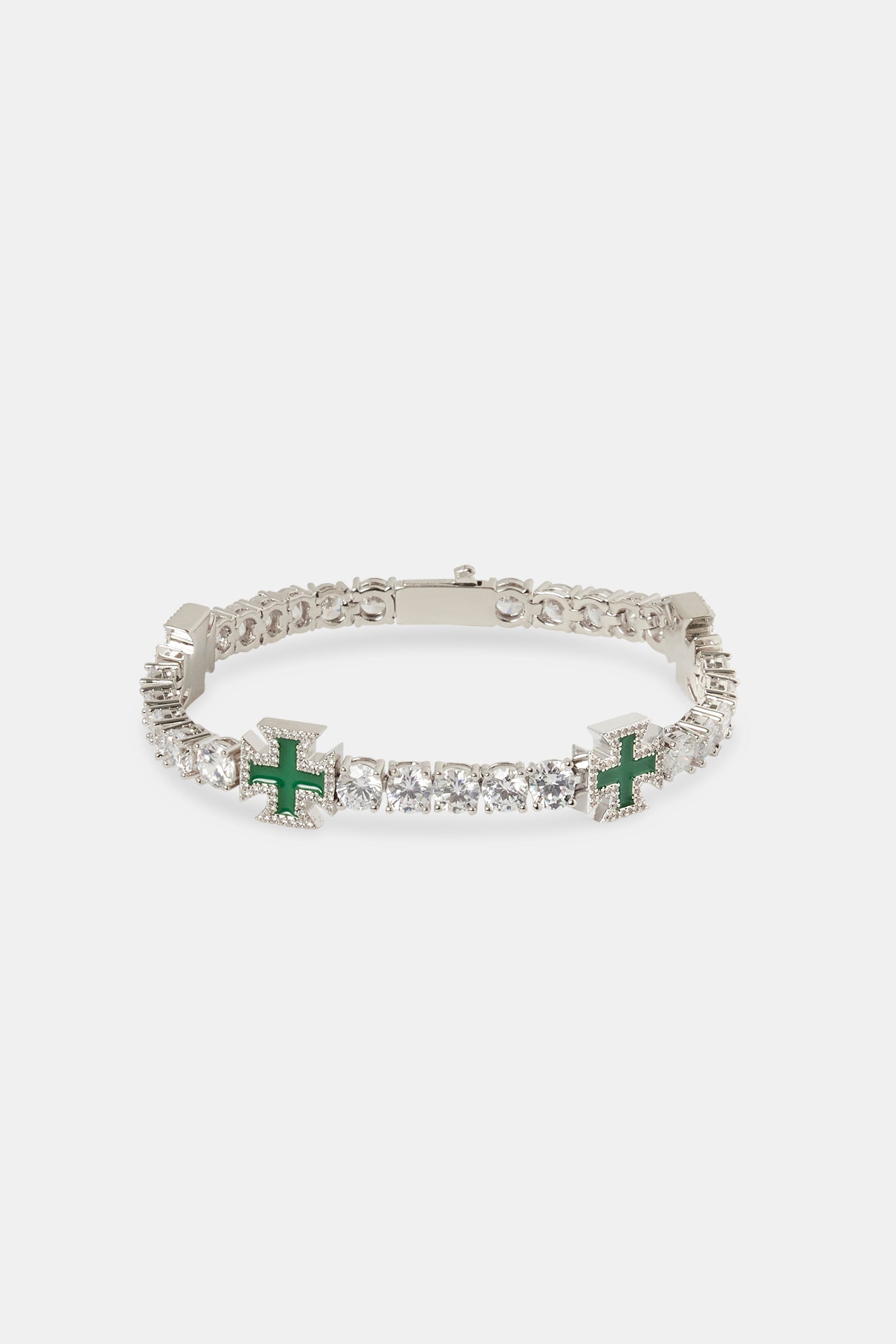 Green Cross Motif Tennis Bracelet - 5mm | Mens Bracelets | Shop