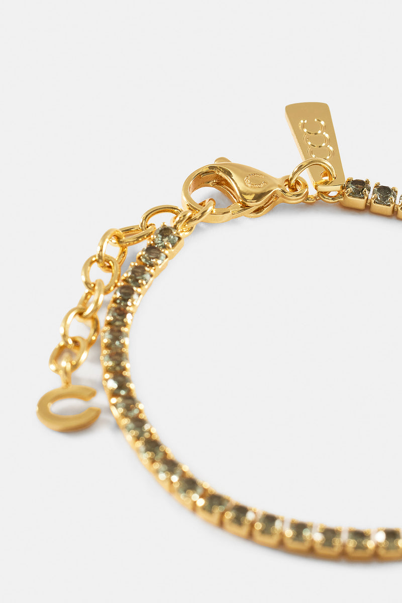 Light Green Micro Tennis Bracelet - 2.5mm - Gold