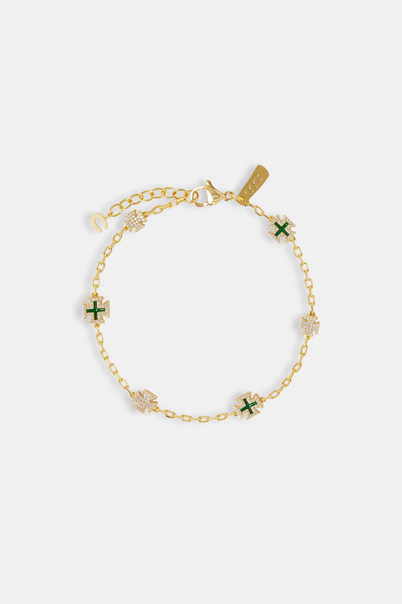 Green Enamel Micro Motif Rolo Bracelet - 8mm - Gold