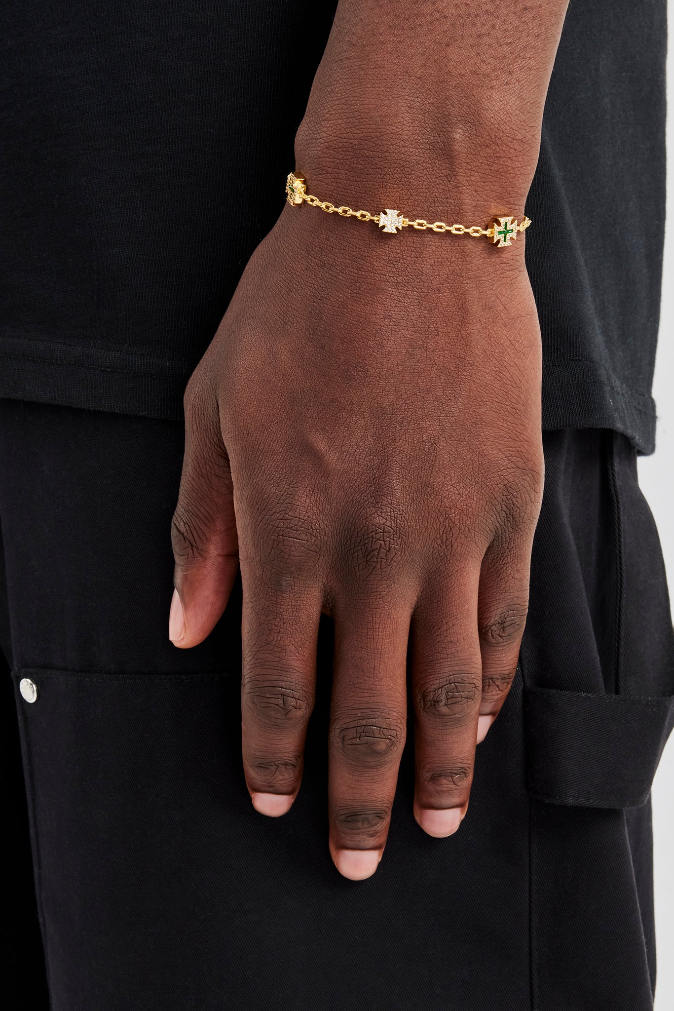 Green Enamel Micro Motif Rolo Bracelet - 8mm - Gold | Mens