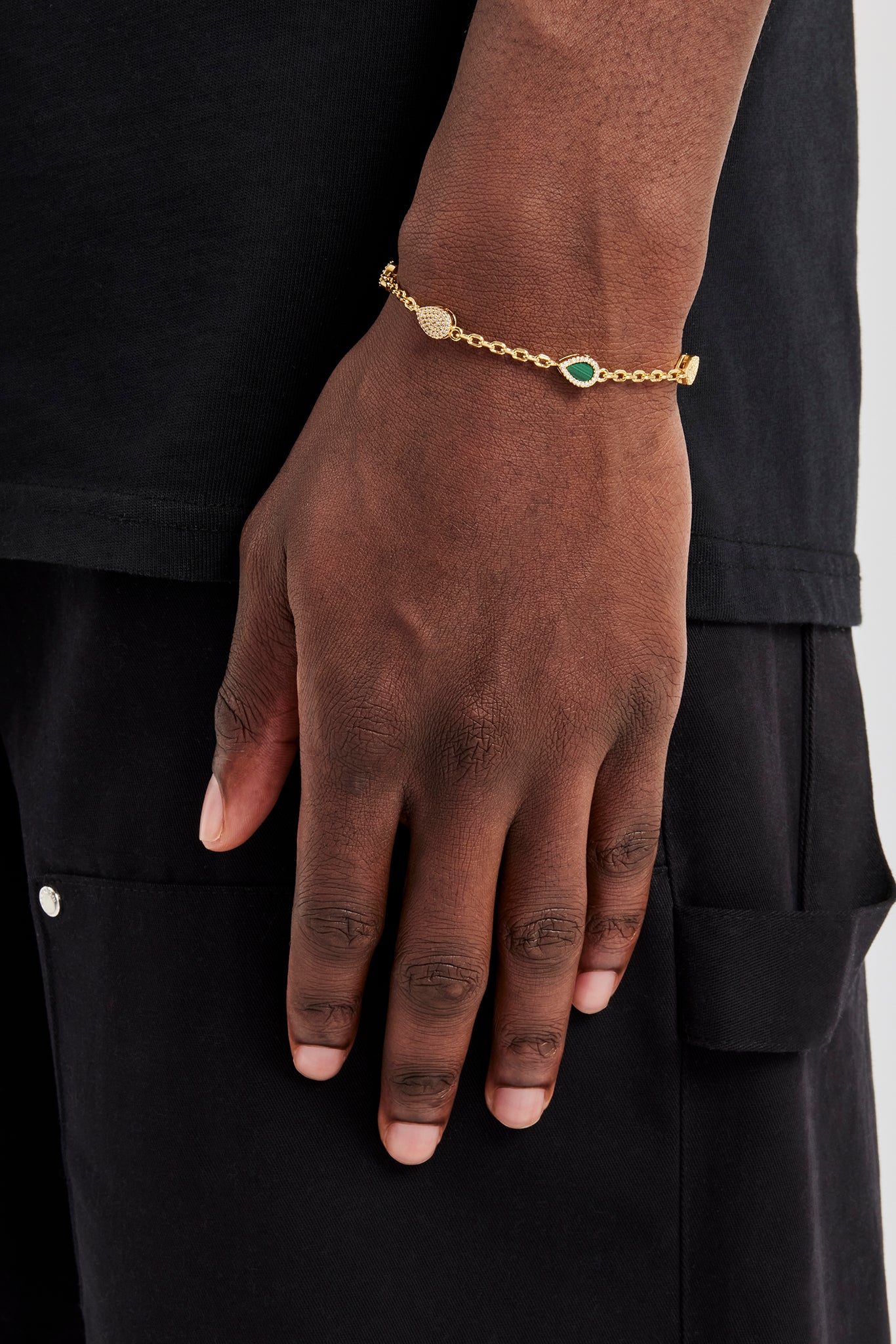 Green Malachite Stone Pear Rolo Bracelet - 6mm