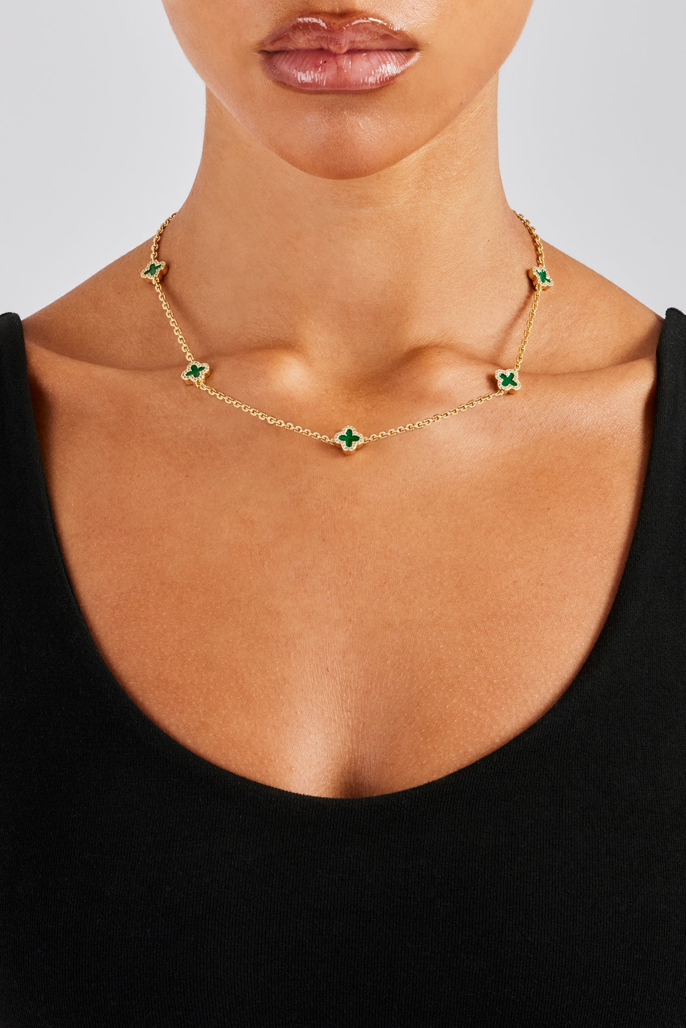 Rolo-Gliederkette mit grünem Emaille-Motiv – 10 mm