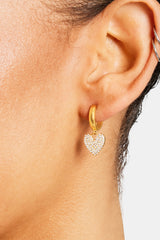 Iced Heart Huggie Hoop Earrings - Gold