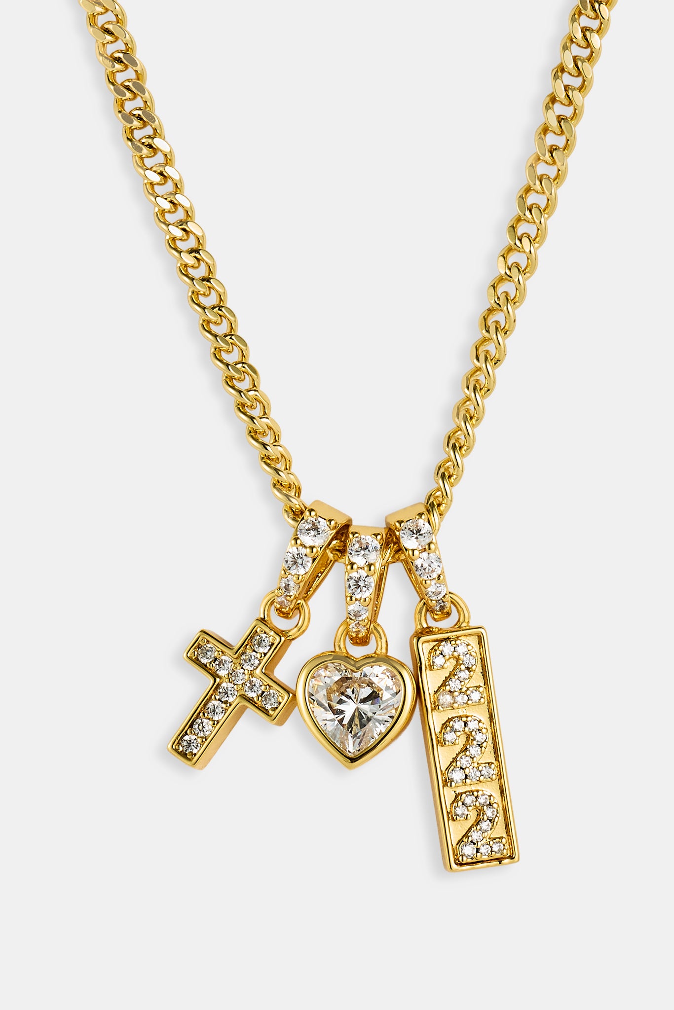 Heart Triple Motif Necklace - 12mm - Gold