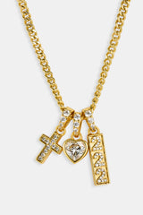 Heart Triple Motif Necklace - 12mm - Gold