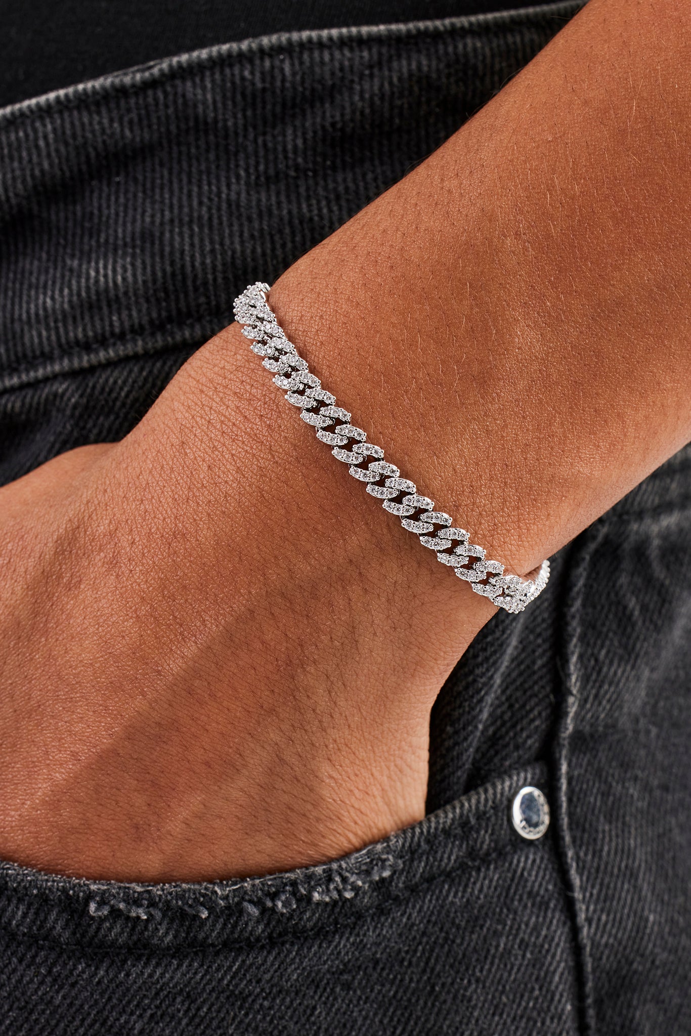 Iced Cuban Link Armband - 5mm - Weiß