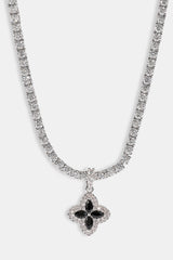 Iced Black Baguette Motif Infinity Tennis Necklace - 15mm - White