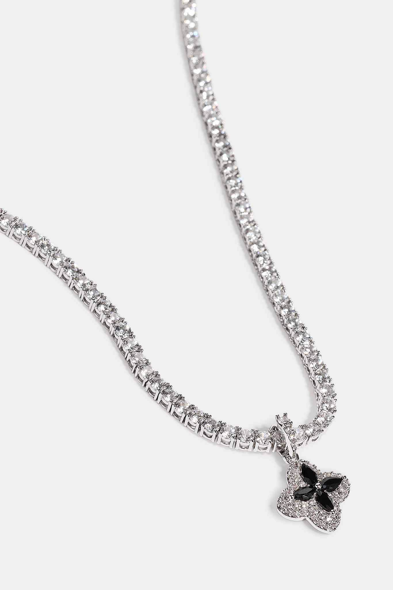 Iced Black Baguette Motif Infinity Tennis Necklace - 15mm - White