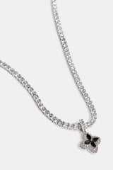 Iced Black Baguette Motif Infinity Tennis Necklace - 15mm - White