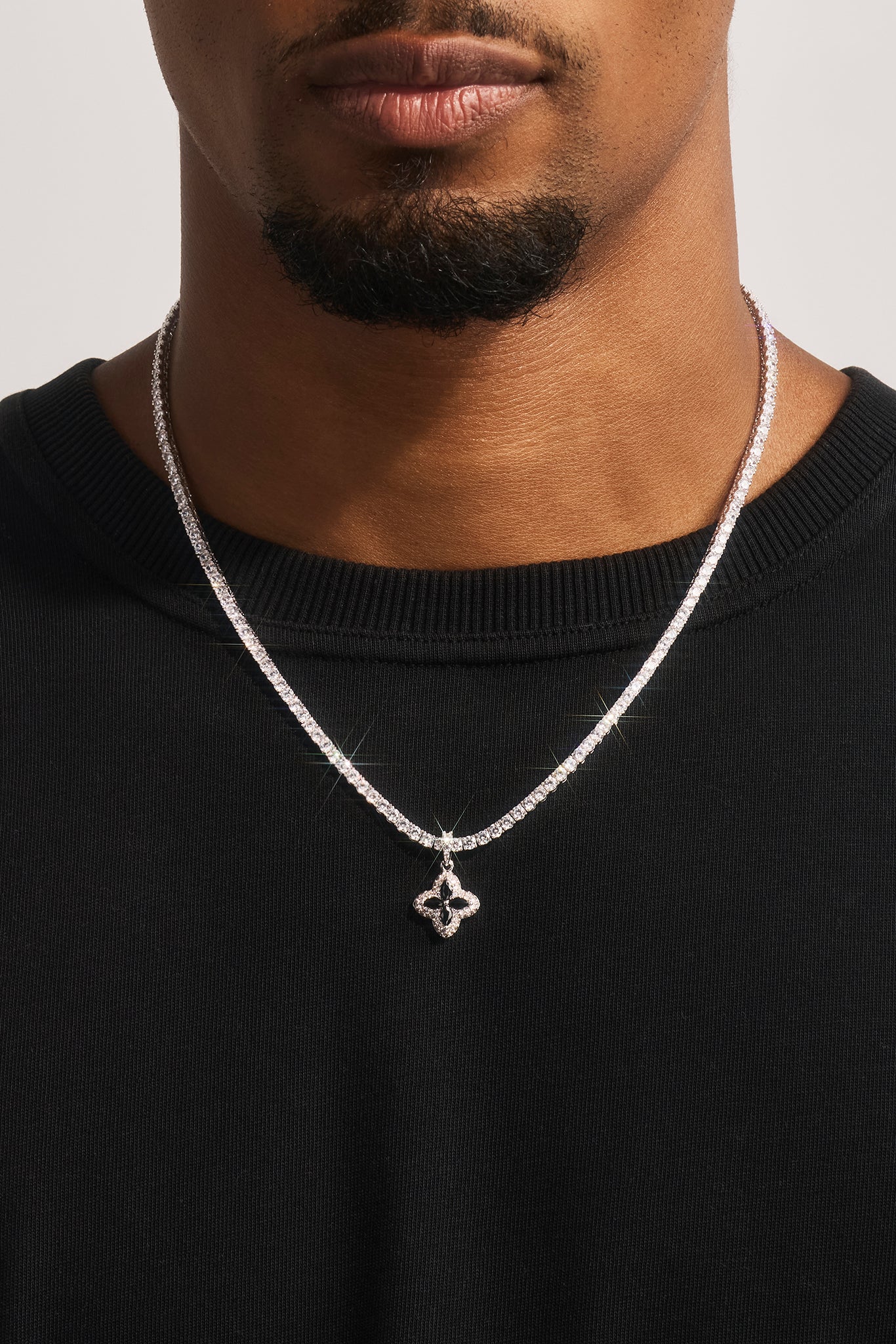 Iced Black Baguette Motif Infinity Tennis Necklace - 15mm - White