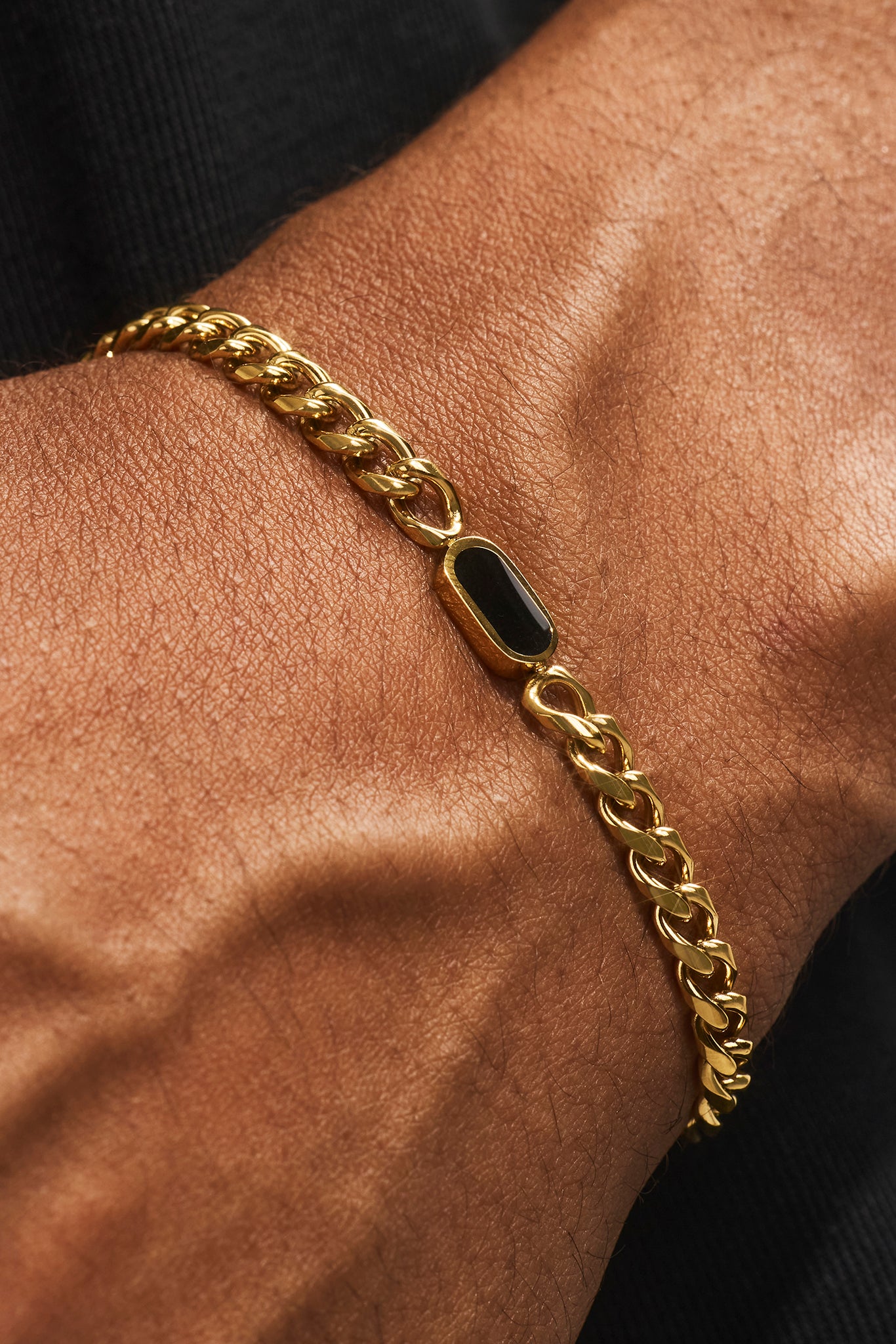 Polished & Black Enamel Miami Cuban Bracelet - 10mm - Gold