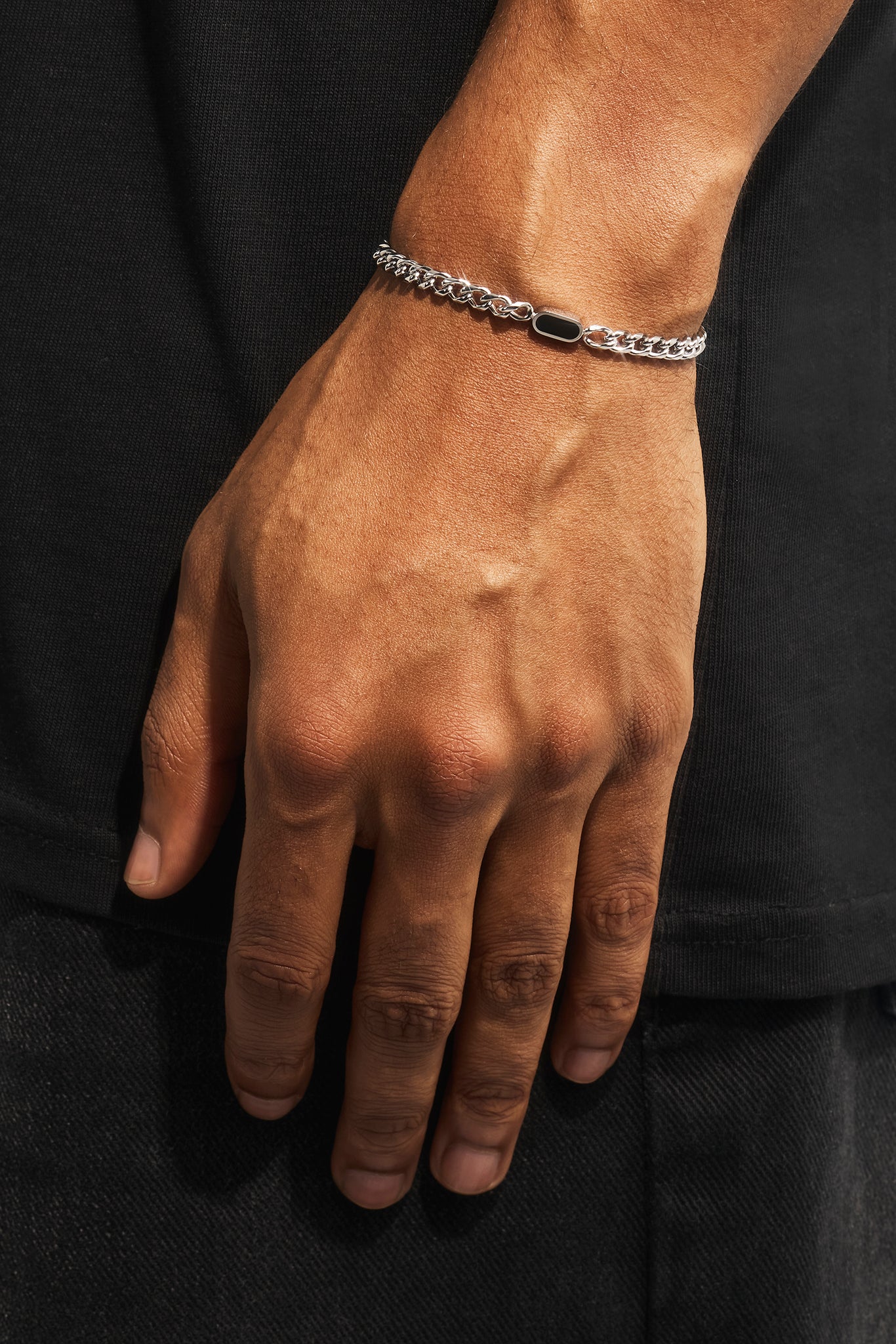 Polished & Black Enamel Miami Cuban Bracelet - 10mm - White