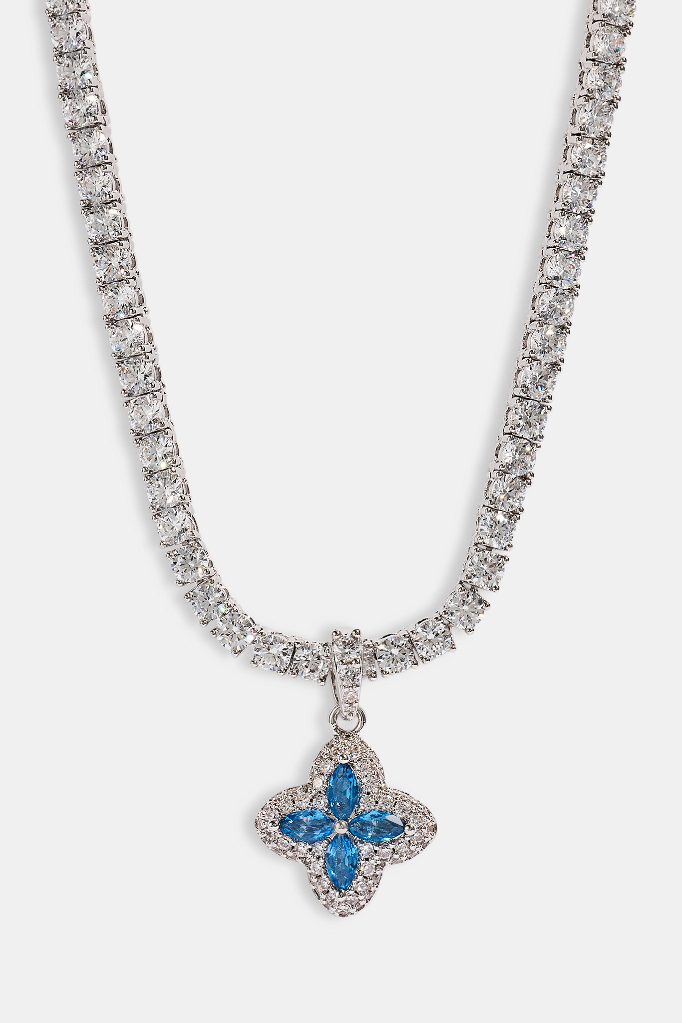 Iced Blue Baguette Motif Infinity Tennis Necklace - 15mm - White