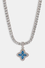 Iced Blue Baguette Motif Infinity Tennis Necklace - 15mm - White