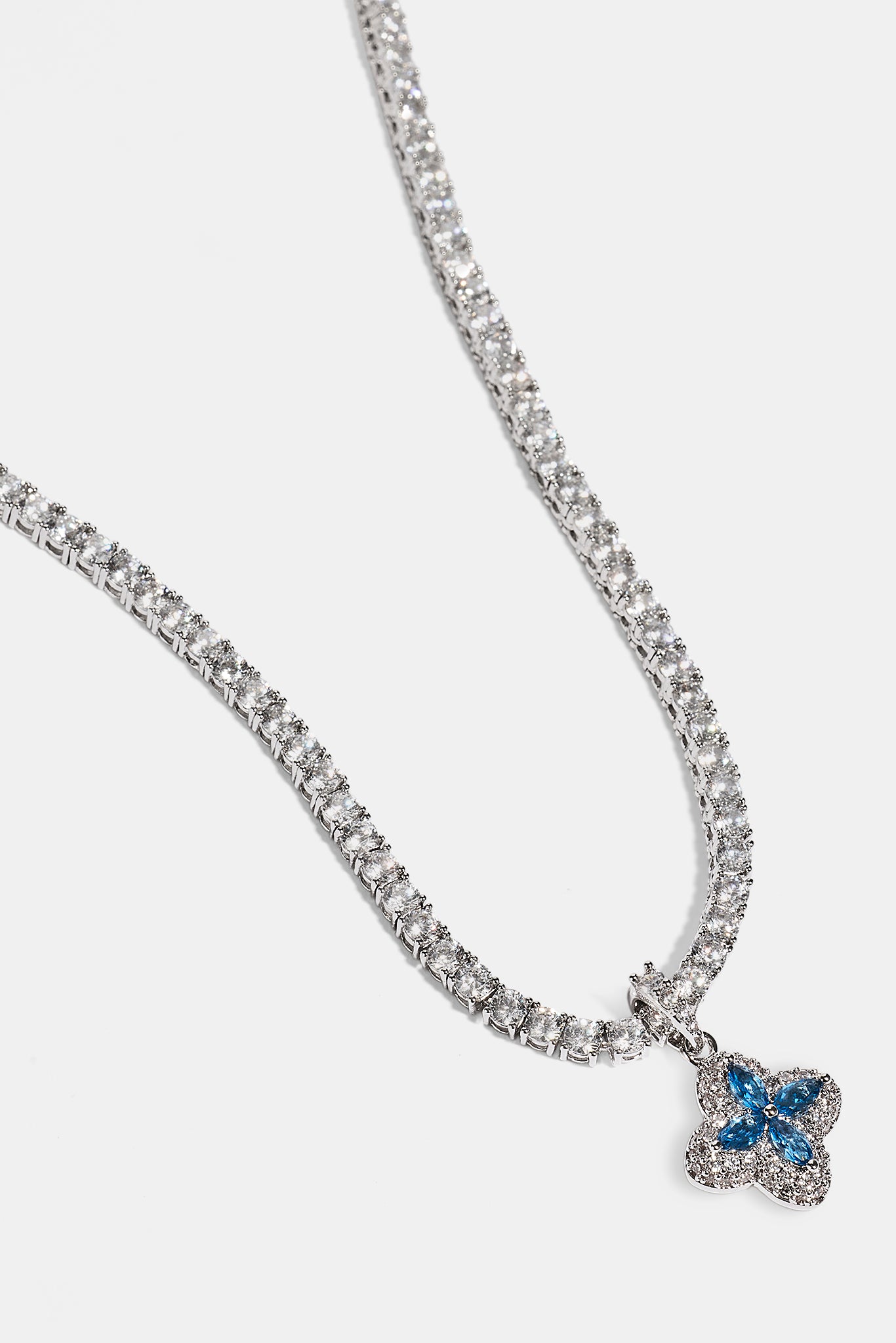 Iced Blue Baguette Motif Infinity Tennis Necklace - 15mm - White
