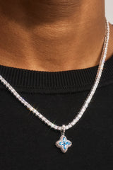 Iced Blue Baguette Motif Infinity Tennis Necklace - 15mm - White
