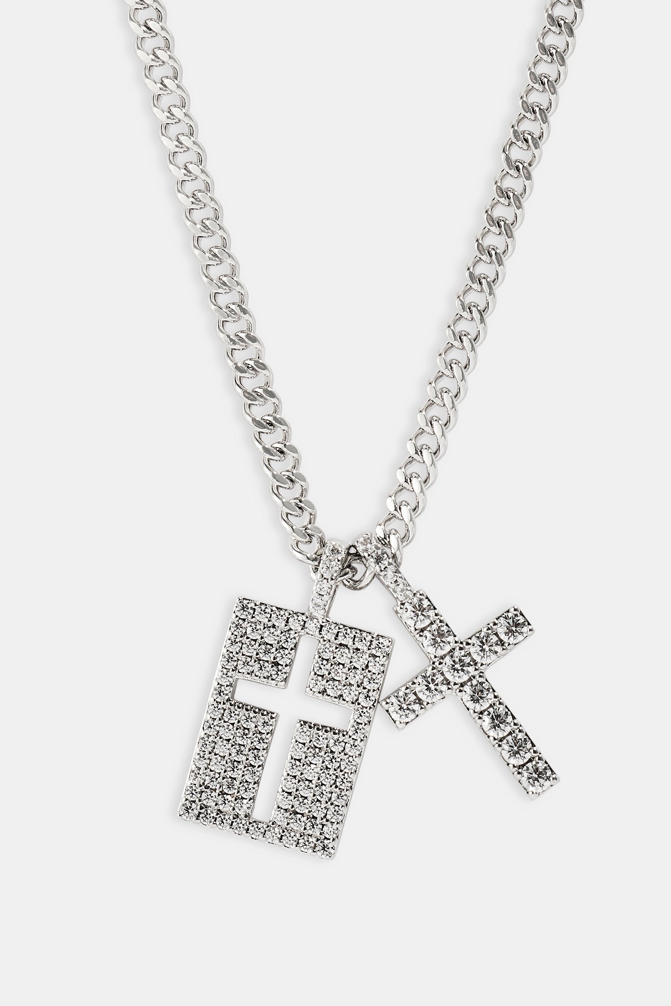 Iced Double Cross & Outline Necklace - 15mm