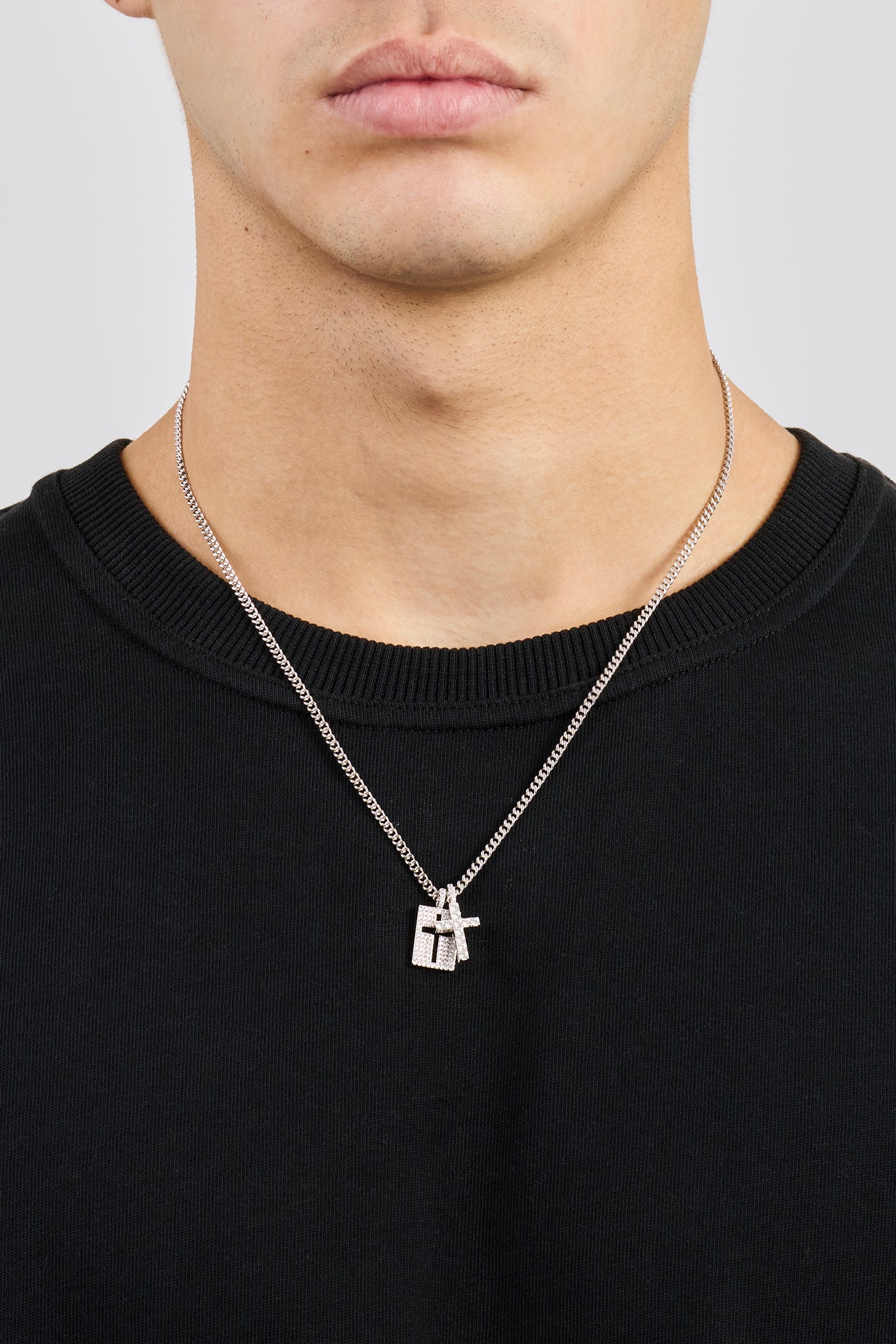 Iced Double Cross & Outline Necklace - 15mm