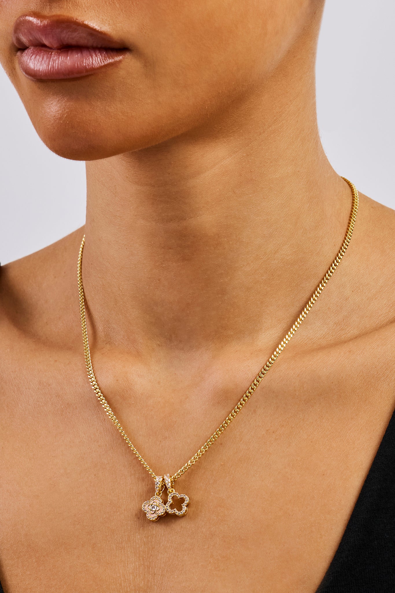 Iced Double Enamel & Iced Motif Necklace - 10mm