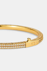Iced Double Row Tennis Bangle - 4mm - Gold