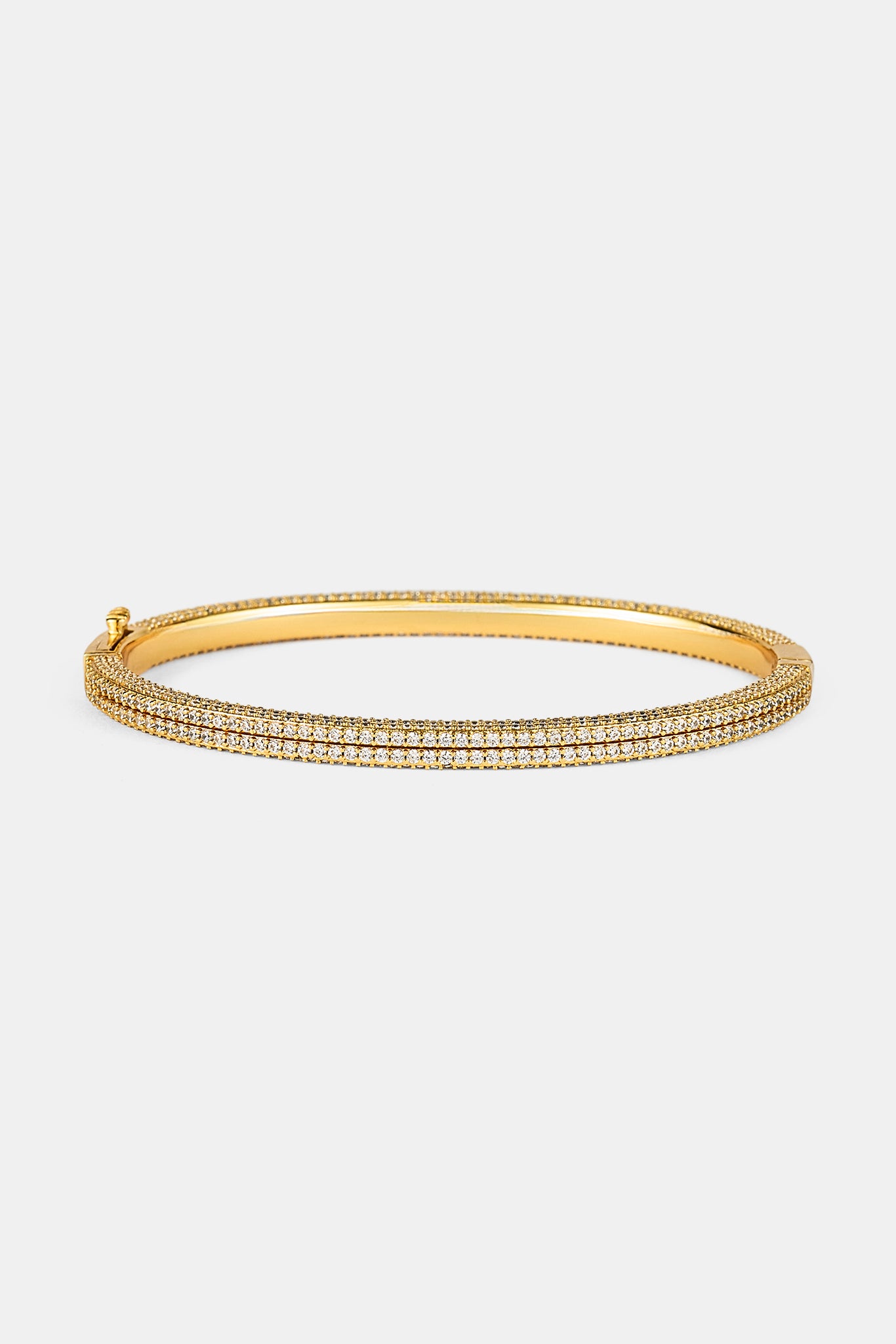 Iced Double Row Tennis Bangle - 4mm - Gold