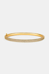 Iced Double Row Tennis Bangle - 4mm - Gold