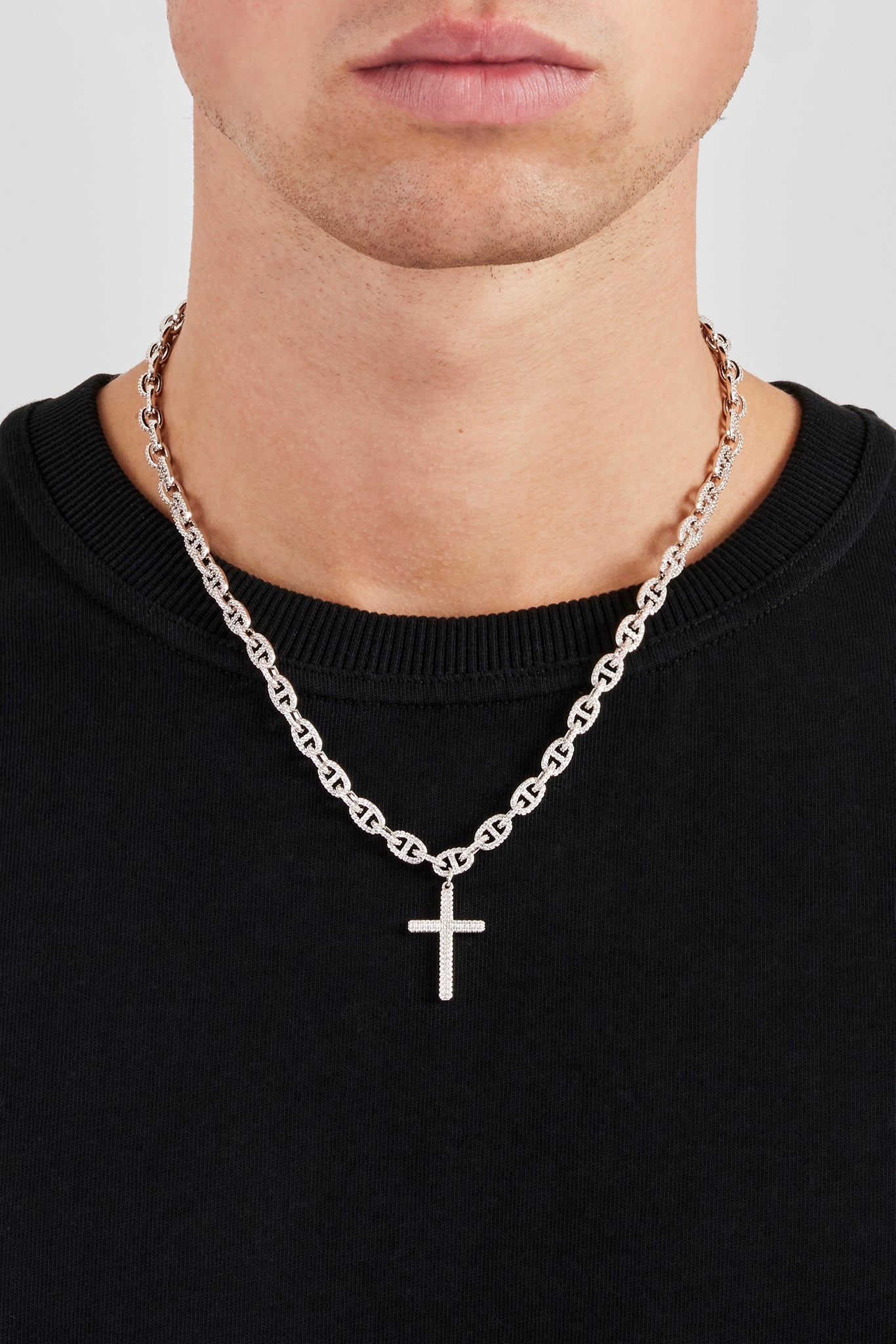 Iced Drop Cross Coffee Bean Chain - 6mm