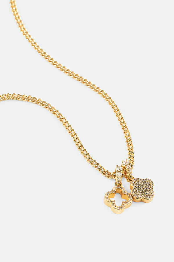 Kubanische Halskette mit Eis-Doppelmotiv – 10 mm – Gold