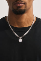 Iced Gemstone Pendant Cuban Necklace - 25mm - White