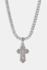 Iced Jesus Cross Pendant Tennis Necklace - 35mm - White